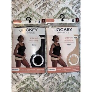 *2* JOCKEY ESSENTIALS TANK TOP UNDERARM SMOOTHING LIGHT SUPPORT BLACK  TAN SMALL